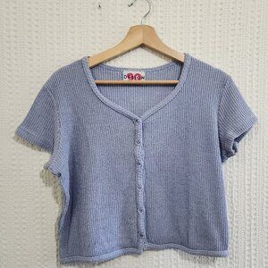 Vintage 90 Design Periwinkle Square Knit Button Front Top Size Small
